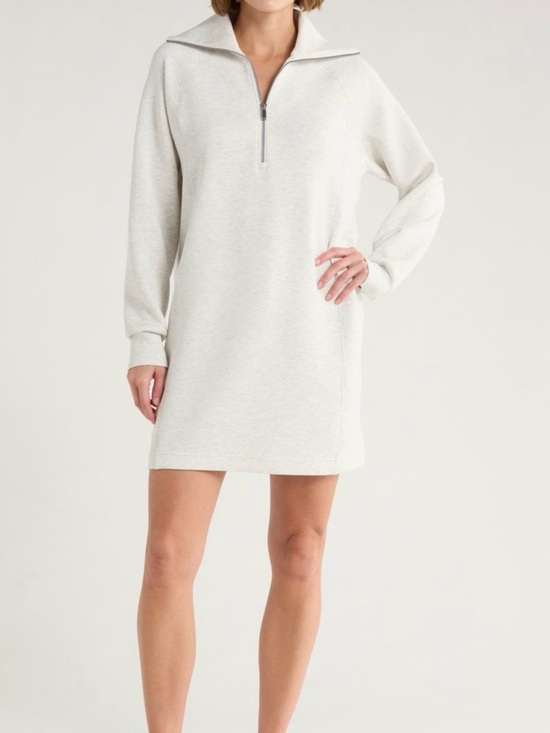 SPANX Dresses & Skirts - Spanx Heathered Half Zip Long Sleeve Grey Mini Dress Size Medium